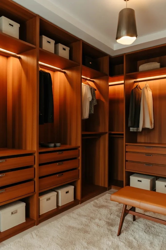 24 Warm Mid Century Modern Walk-In Wardrobe Ideas 12 11 56