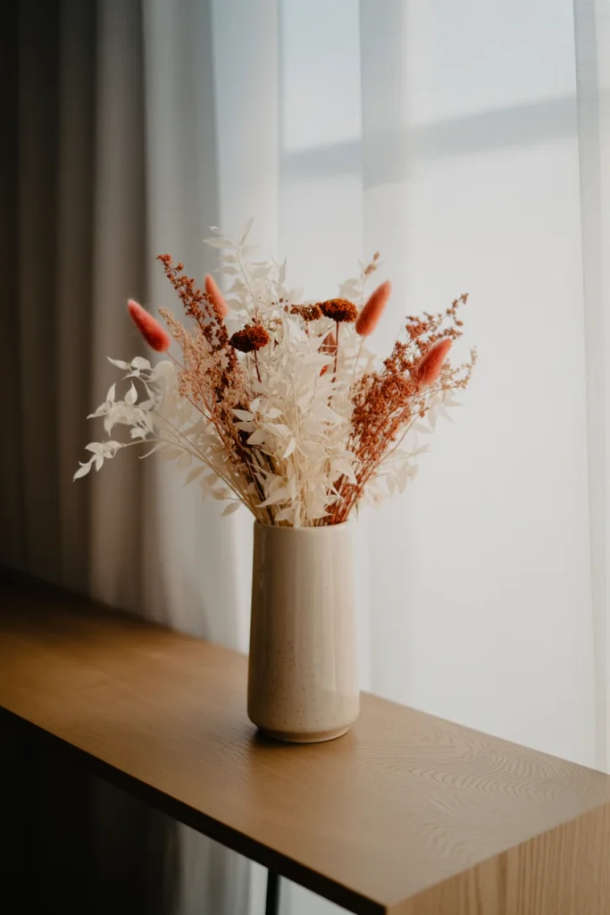 Neutral Fall Vase Arrangement with Dried Flowers