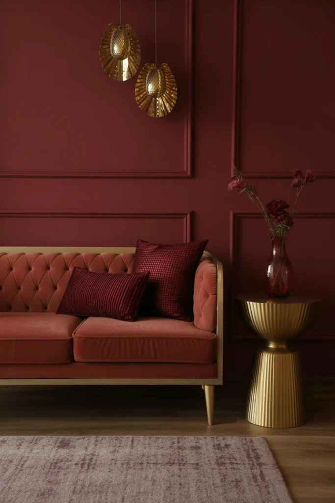 Deep Burgundy and Gold Accents