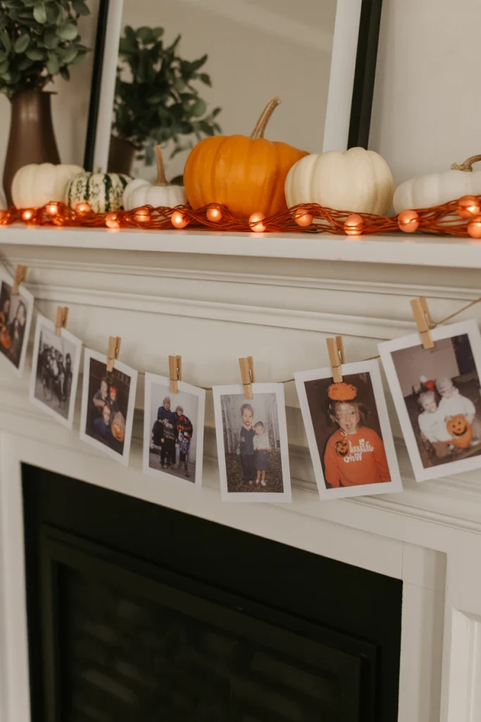 Halloween Mantel Decor with Family Photo Garland