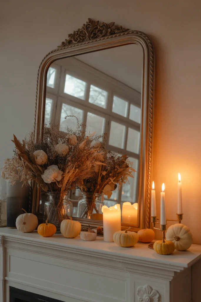 Halloween Mantle Ideas with Mirror Reflection