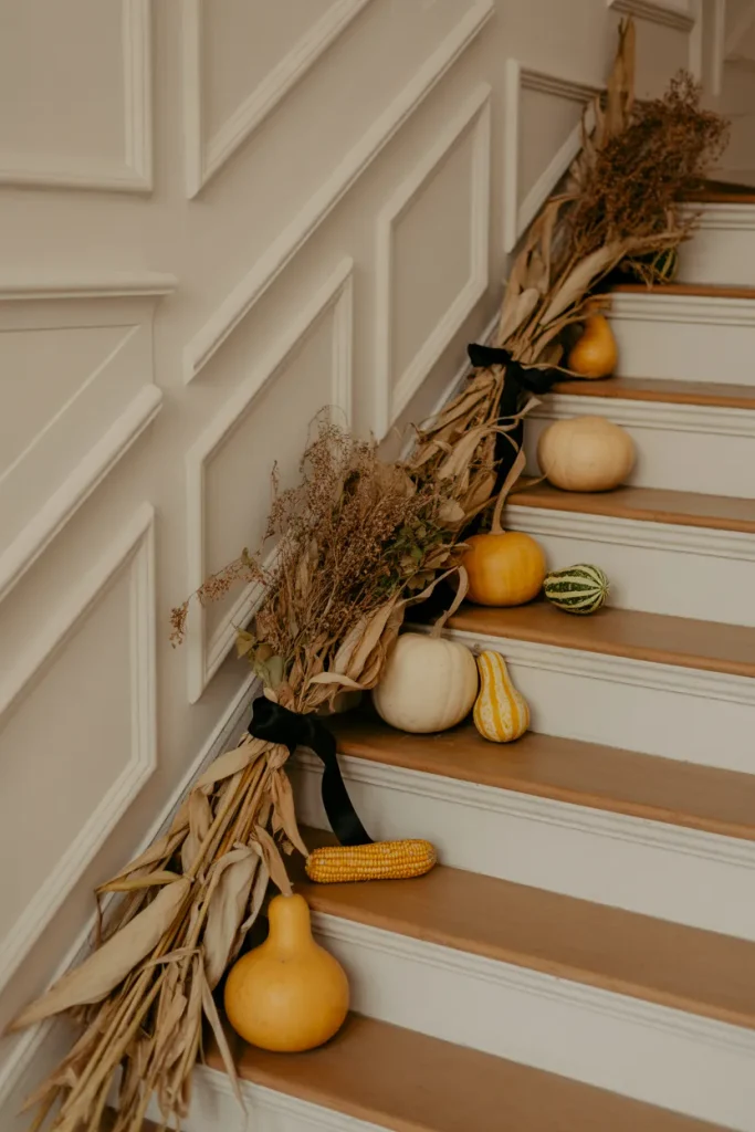 Fall Staircase Decor Blending Harvest Touches