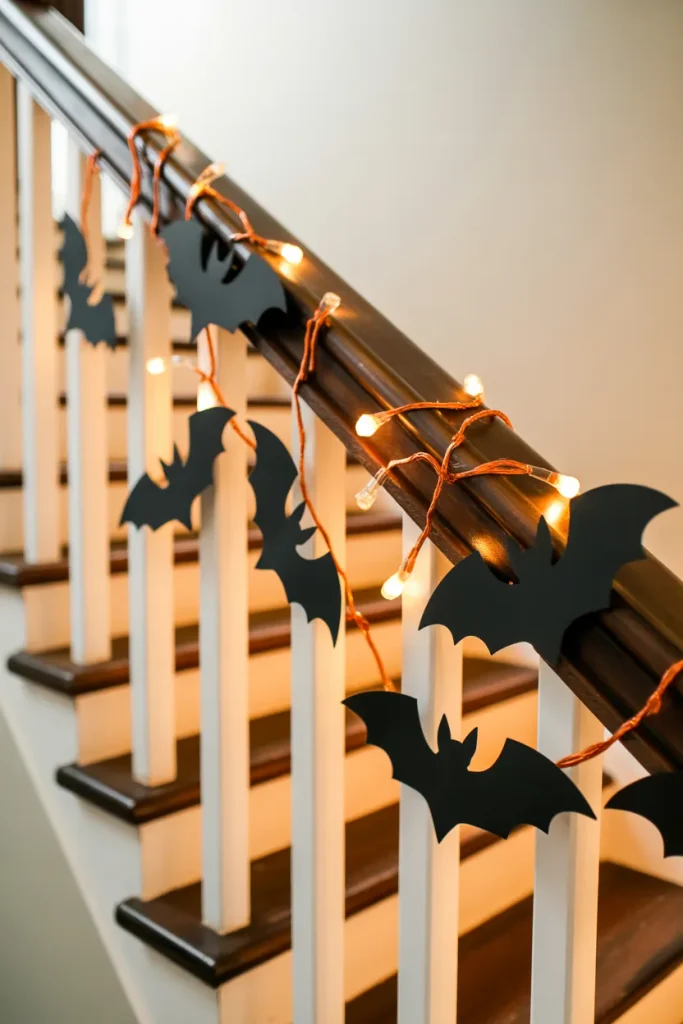 Paper Bat Garland Staircase