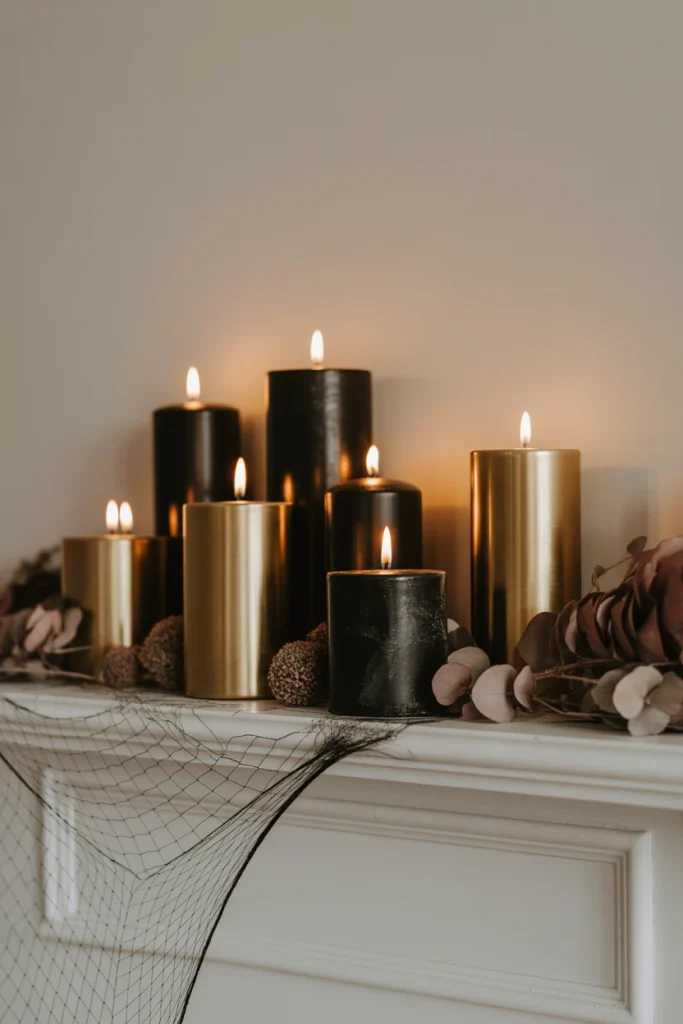 Elegant Halloween Candle Mantel