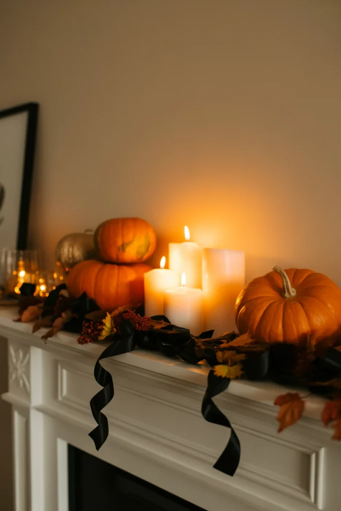 Cozy Fall Mantel Transitioning to Halloween
