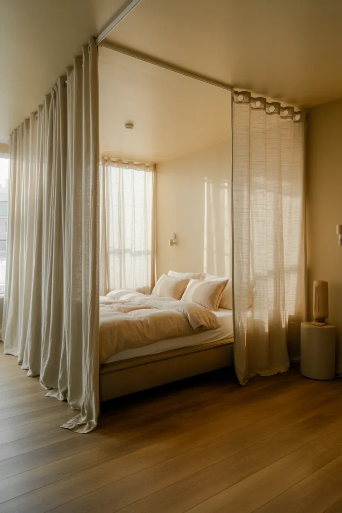 Bed Behind Curtain