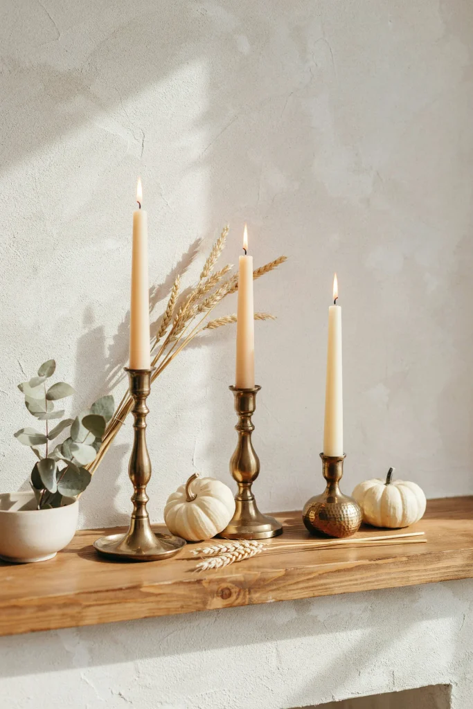 20 Budget-Friendly Fall Decorations for a Luxe Look 5 Brass Candle Trio