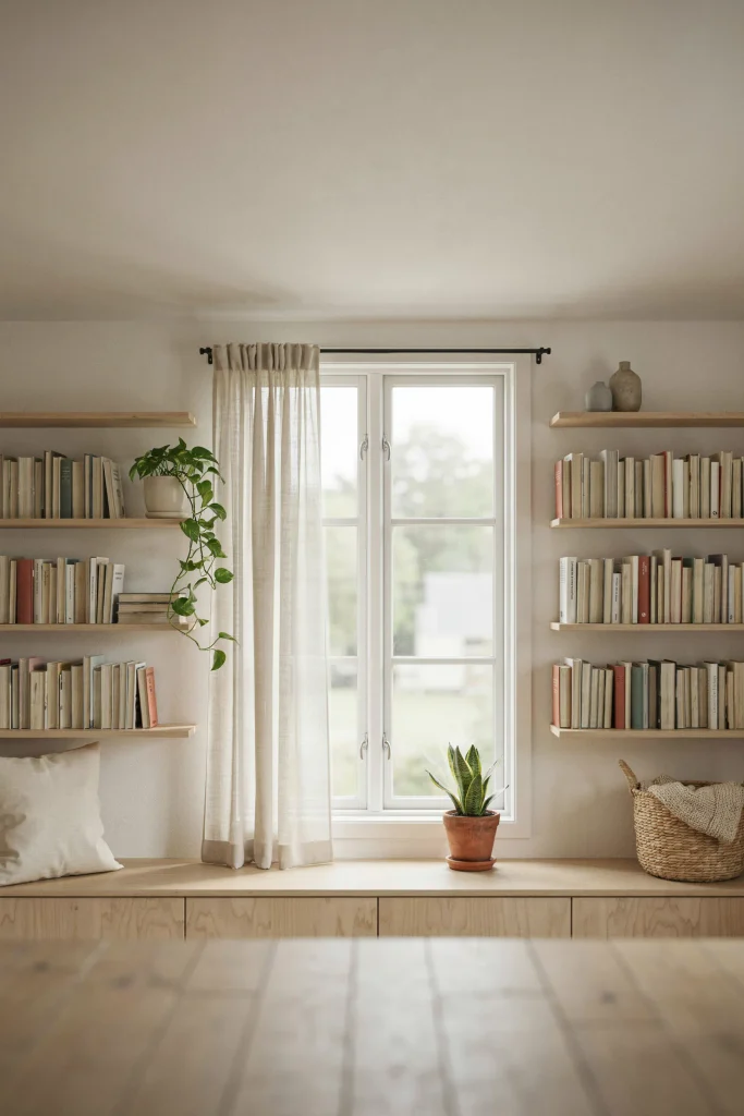 24 Bookshelf Ideas for Small Spaces That Wow 3 Built-In Window Shelves