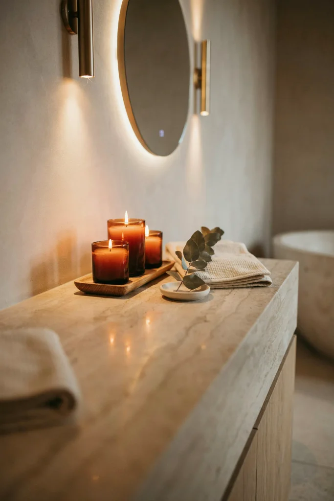 20 Fall Bathroom Decor Ideas for a Cozy Autumn Glow 4 Cozy Candlelight Glow