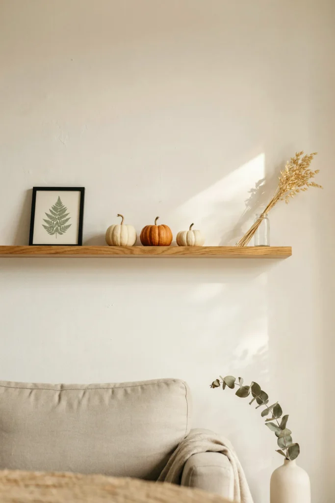 21 Fall Decorating Ideas for Small Homes That Wow Now 5 Floating Pumpkin Shelf
