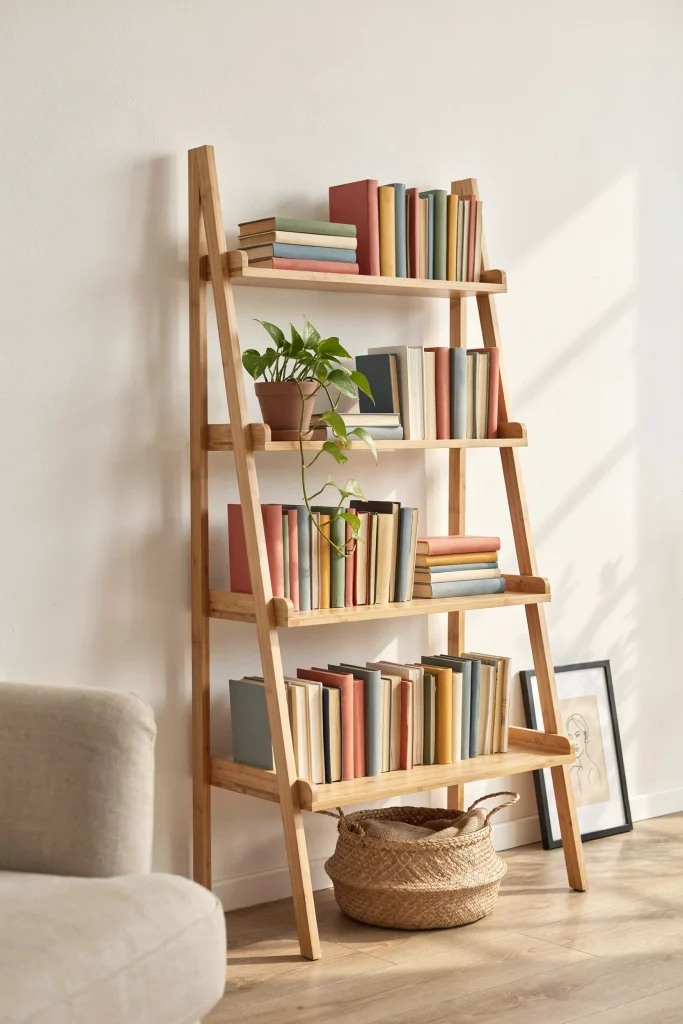 24 Bookshelf Ideas for Small Spaces That Wow 4 Ladder Book Display