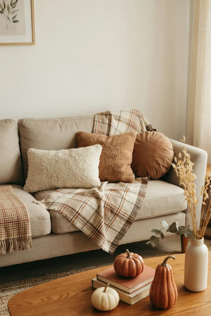 20 Budget-Friendly Fall Decorations for a Luxe Look 4 Layered Plaid Throws