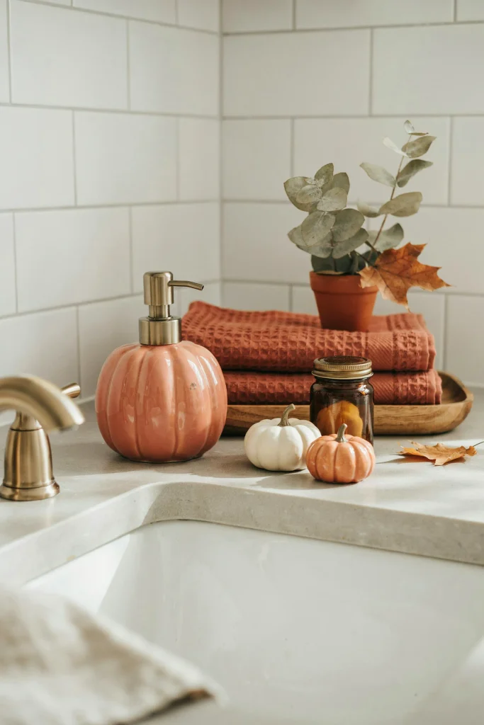20 Fall Bathroom Decor Ideas for a Cozy Autumn Glow 3 Pumpkin Bathroom Accessories