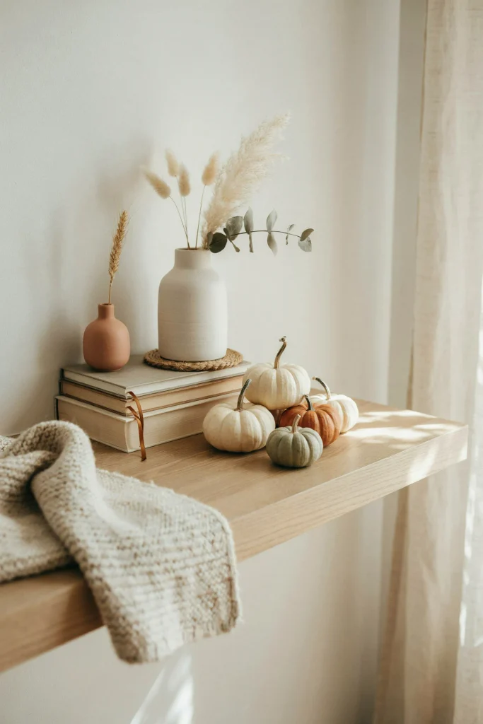 20 Budget-Friendly Fall Decorations for a Luxe Look 8 Pumpkin Shelf Cluster