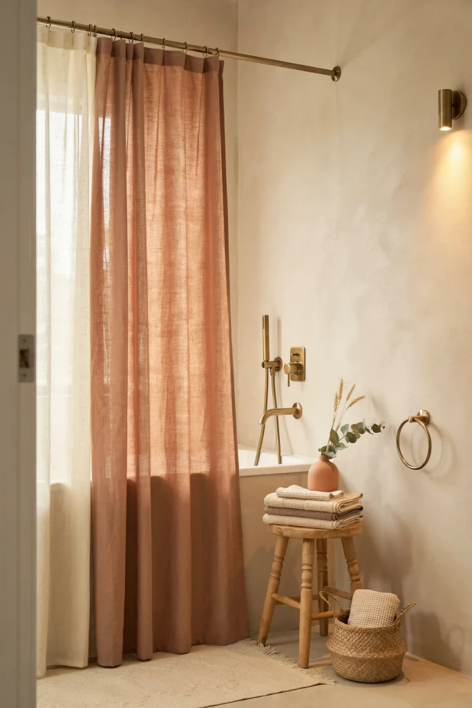 20 Fall Bathroom Decor Ideas for a Cozy Autumn Glow 11 Rust Linen Shower Curtain