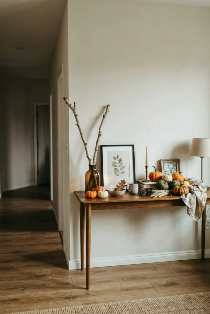 21 Fall Decorating Ideas for Small Homes That Wow Now 7 Slim Console Vignette