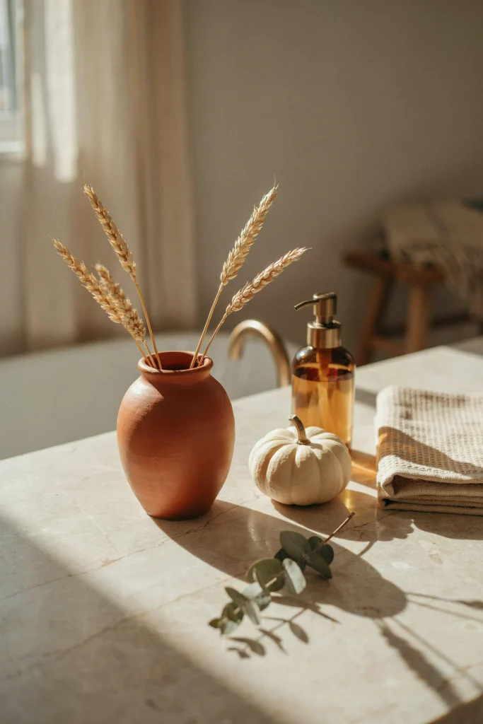 20 Fall Bathroom Decor Ideas for a Cozy Autumn Glow 19 Terracotta Countertop Decor