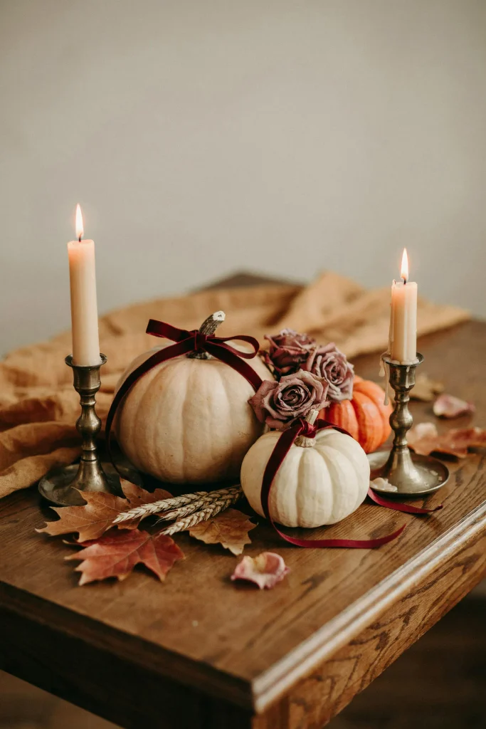 22 Halloween Pumpkin Decor Ideas for a Charming 2026 9 Velvet Ribbon Pumpkins