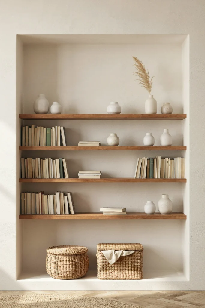 24 Bookshelf Ideas for Small Spaces That Wow 5 Wall-To-Wall Alcove Shelves