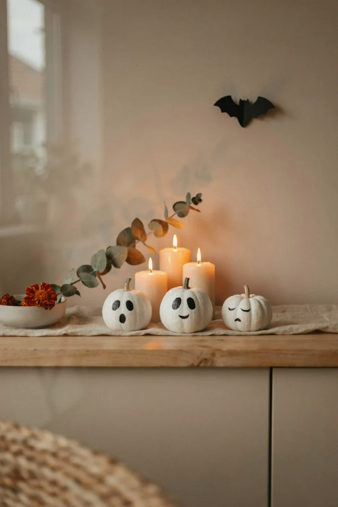 22 Halloween Pumpkin Decor Ideas for a Charming 2026 16 White Pumpkin Ghosts