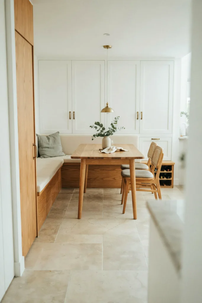 22 Small Kitchen Banquette Seating Ideas Worth Stealing 23 Banquette With a Built-In Wine Rack