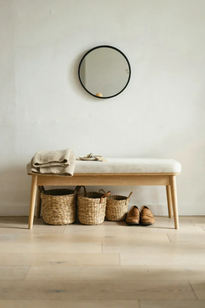 20 Small Apartment Entryway Ideas That Feel Much Bigger 15 Baskets Under Bench