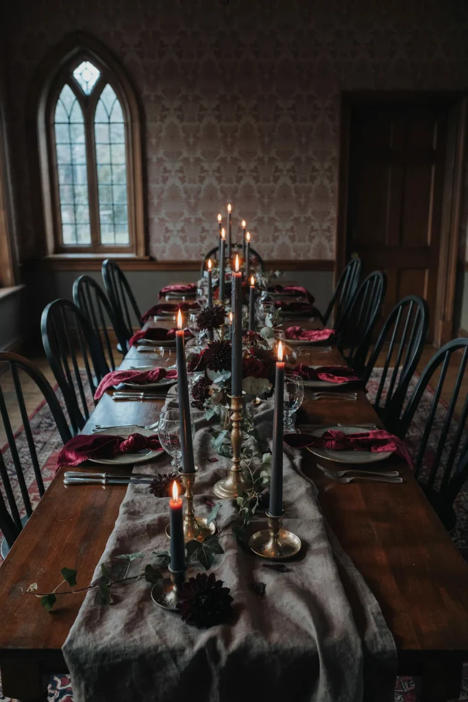 21 Gothic Halloween Decor Ideas for a Haunting 2026 19 Black Dining Chairs