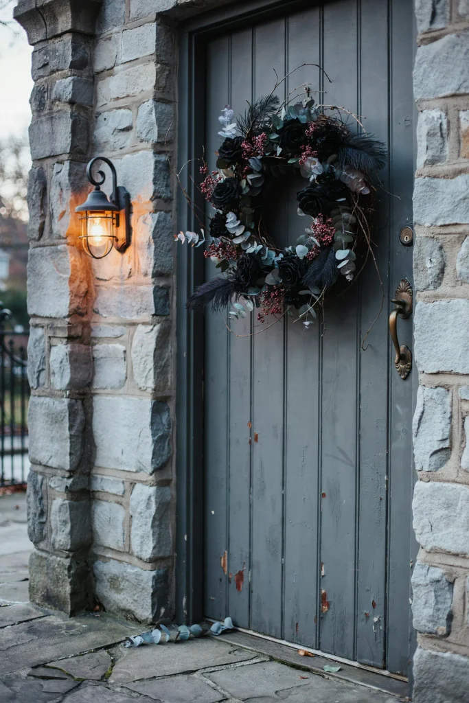 21 Gothic Halloween Decor Ideas for a Haunting 2026 9 Black Floral Wreath
