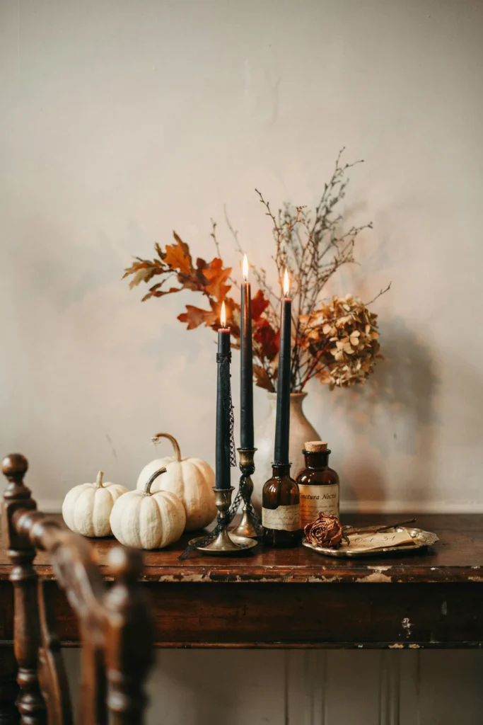 22 Vintage Halloween Decor Ideas for a Nostalgic 2026 14 Black Lace Candles