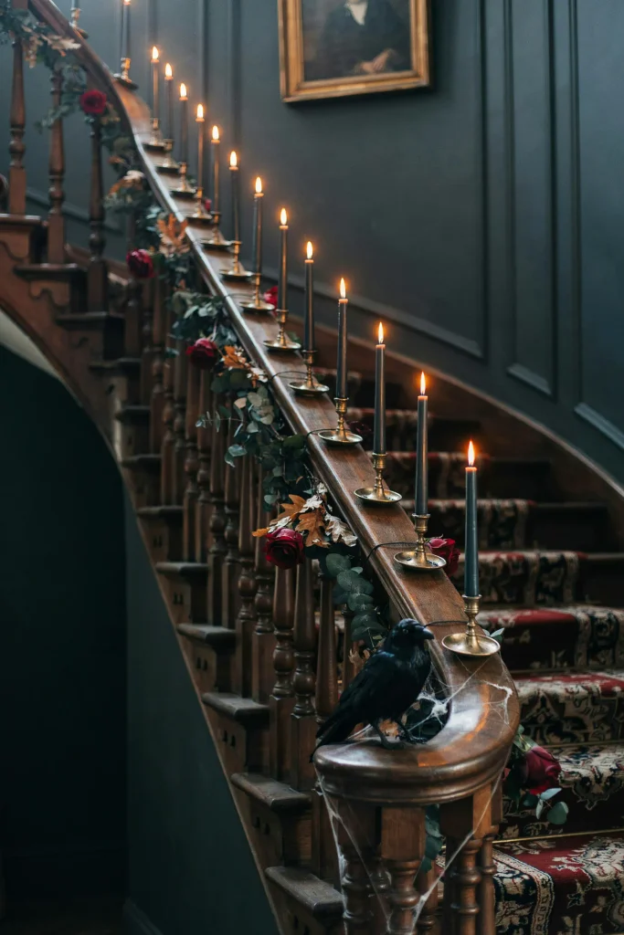 21 Gothic Halloween Decor Ideas for a Haunting 2026 14 Black Taper Staircase