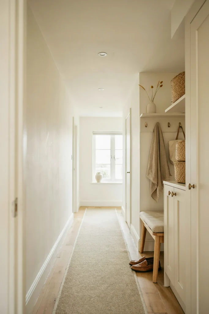 21 Narrow Hallway Decorating Ideas to Try Right Now 15 Built-In Storage Nook