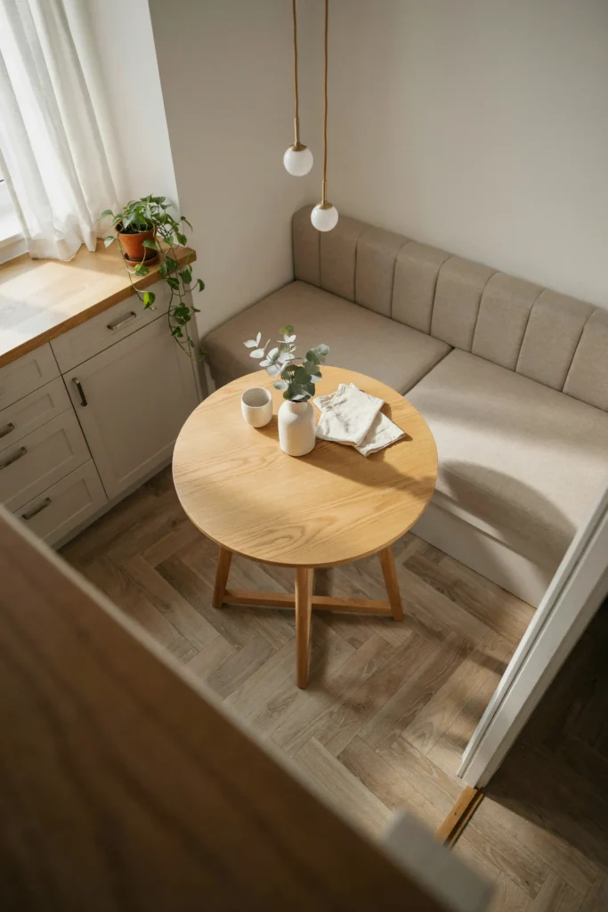 22 Small Kitchen Banquette Seating Ideas Worth Stealing 7 Compact Pedestal Table Nook