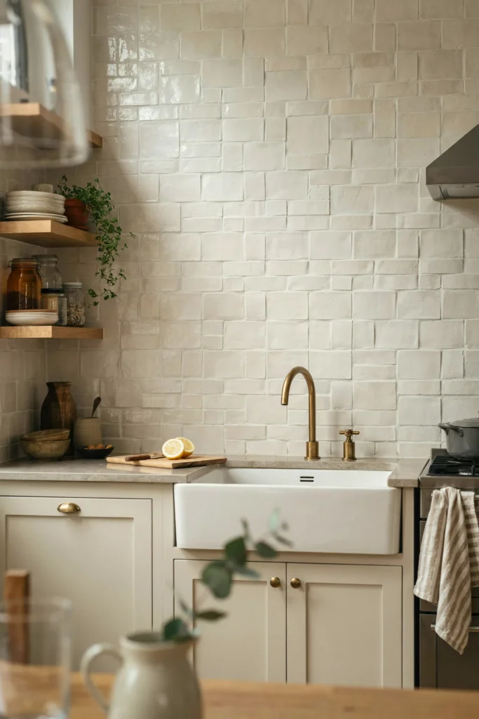 22 Farmhouse Kitchen Design Ideas for Warm, Cozy Charm 7 Cream Subway Tile