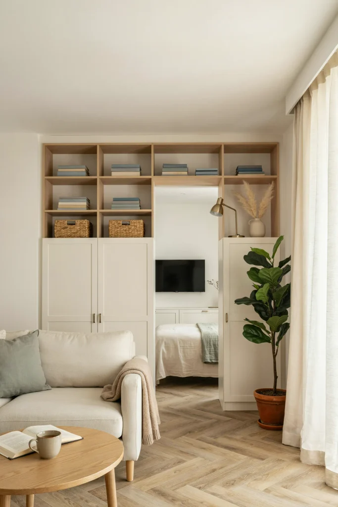 24 Room Divider Ideas That Transform Every Small Space 11 Double-Duty Storage Wall