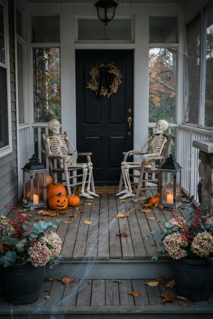 21 Skeleton Halloween Decor Ideas for a Chilling 2026 2 Front Porch Skeleton Display