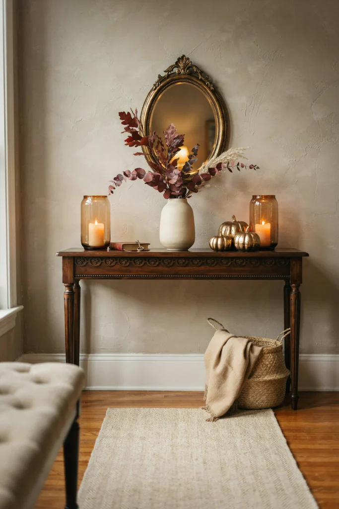 20 Fall Decorations for 2026 That Feel Truly Opulent 5 Gilded Entryway Console