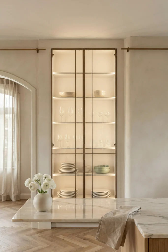 Glass Display Cabinets With Brass Trim