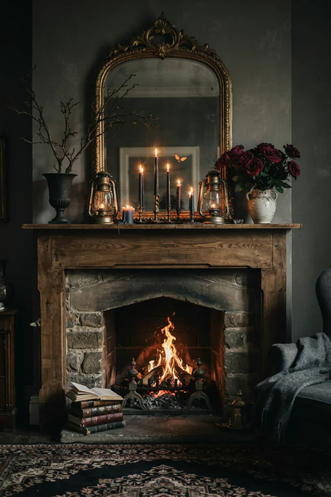 21 Gothic Halloween Decor Ideas for a Haunting 2026 18 Gothic Fireplace Hearth