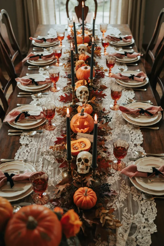 22 Vintage Halloween Decor Ideas for a Nostalgic 2026 7 Lace Table Setting