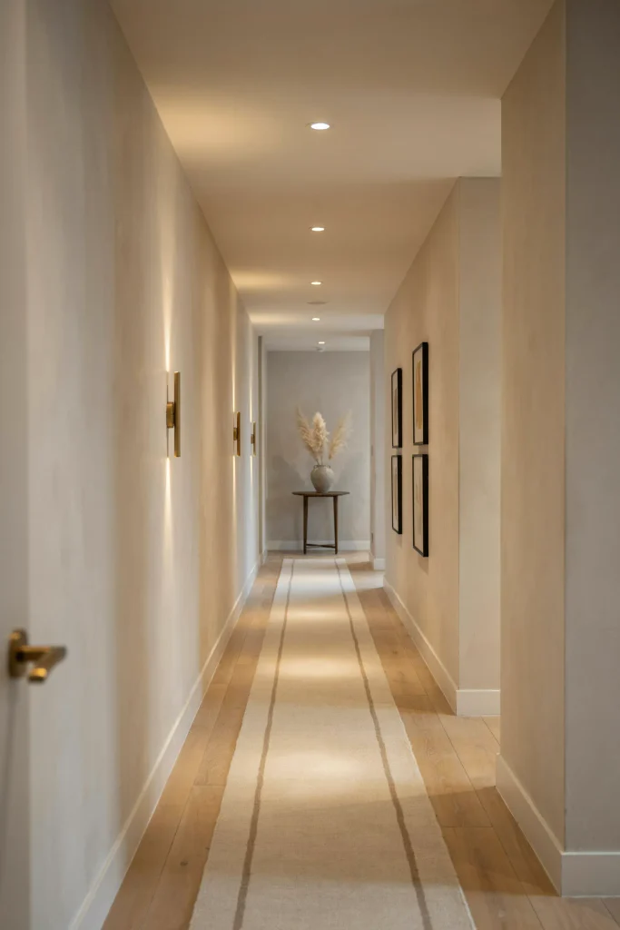 21 Narrow Hallway Decorating Ideas to Try Right Now 19 Layered Lighting