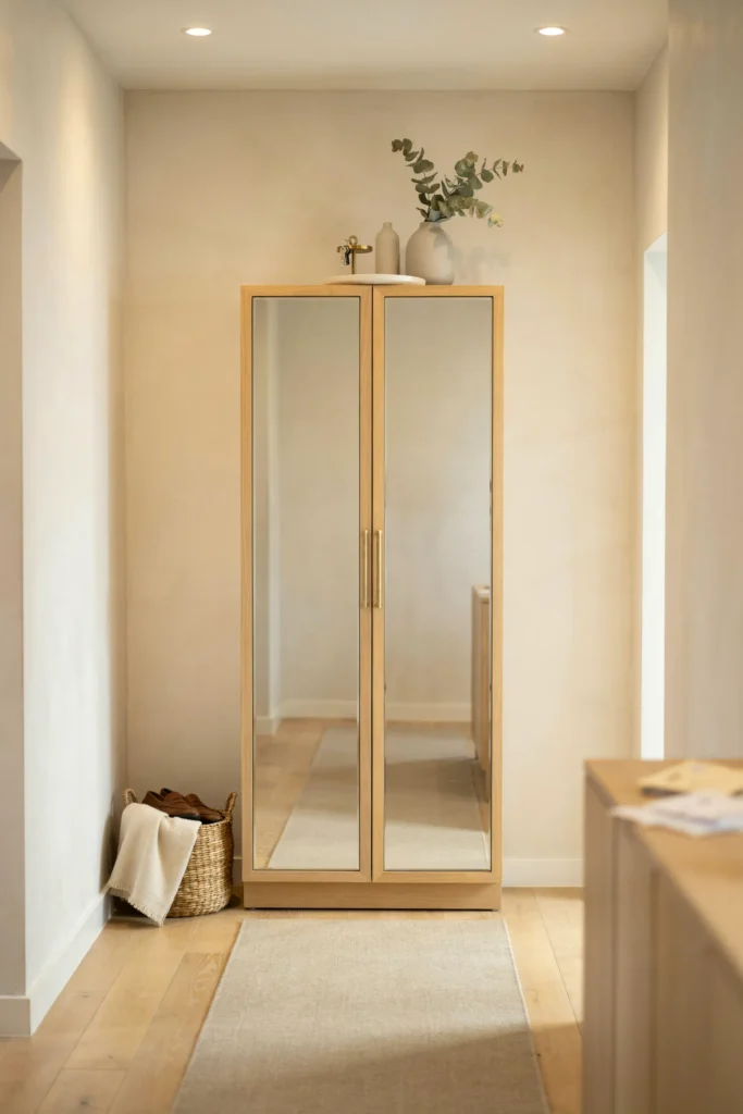 23 Narrow Entryway Ideas for Small Spaces You'll Love 21 Mirrored Cabinet Doors