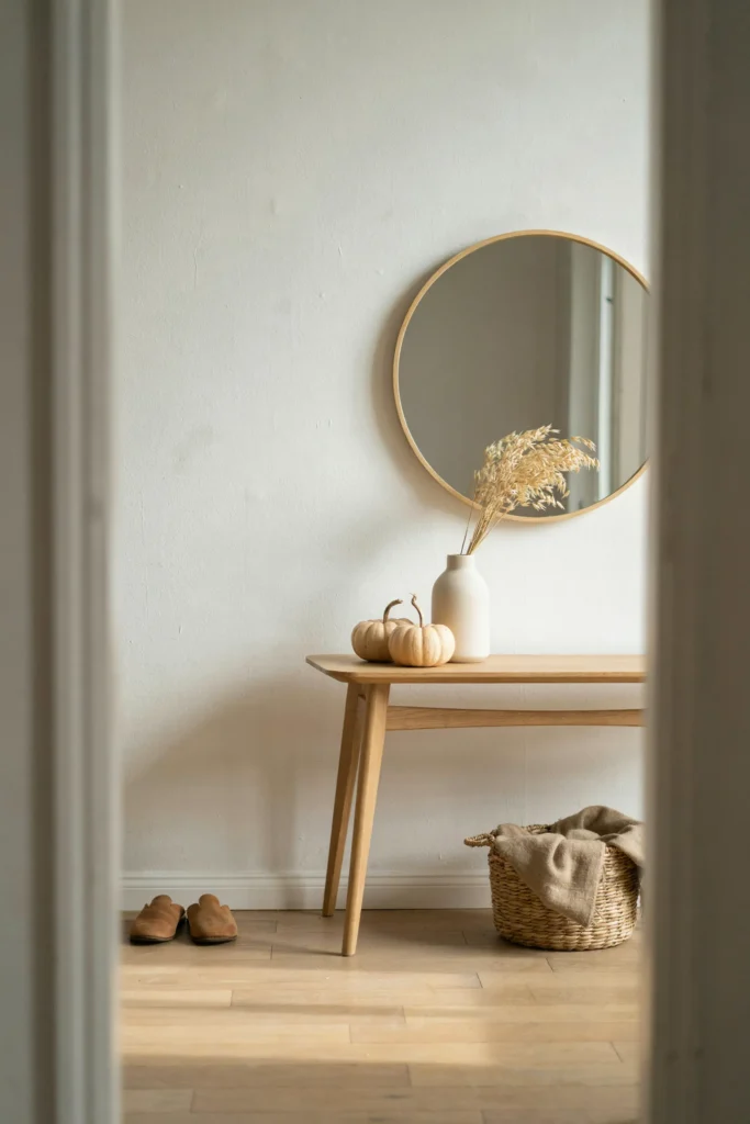 21 Minimalist Fall Decorations for a Calm 2026 Look 17 Muted Entryway Styling