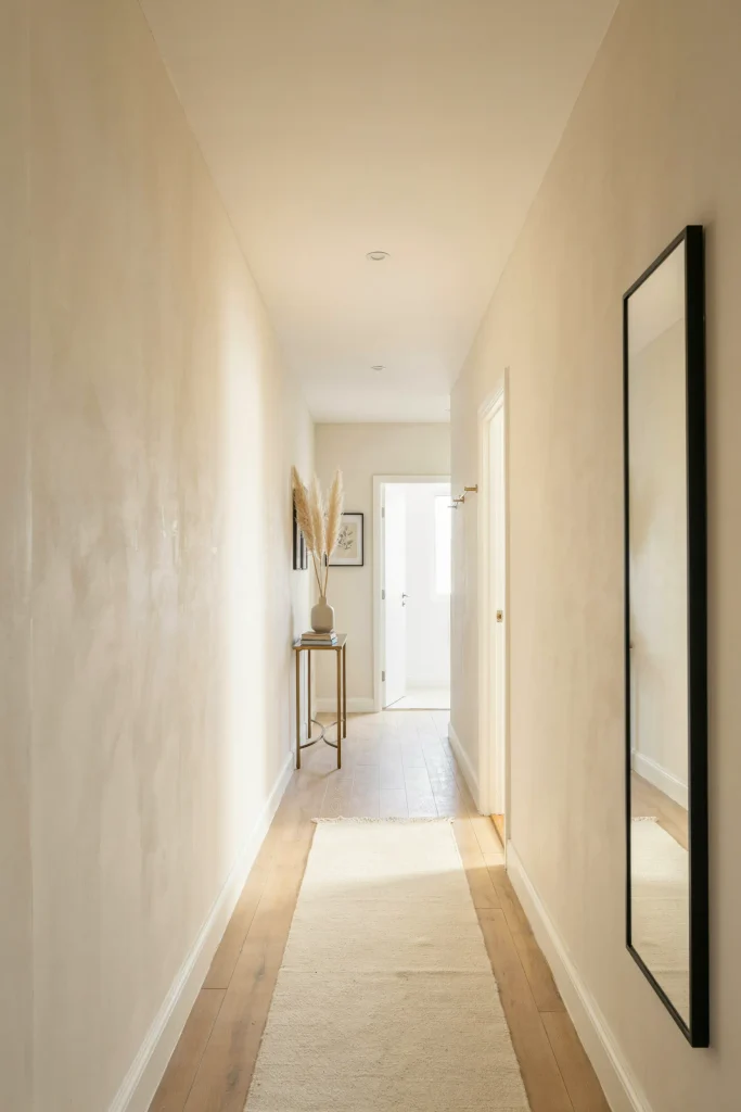 21 Narrow Hallway Decorating Ideas to Try Right Now 3 Oversized Wall Mirror