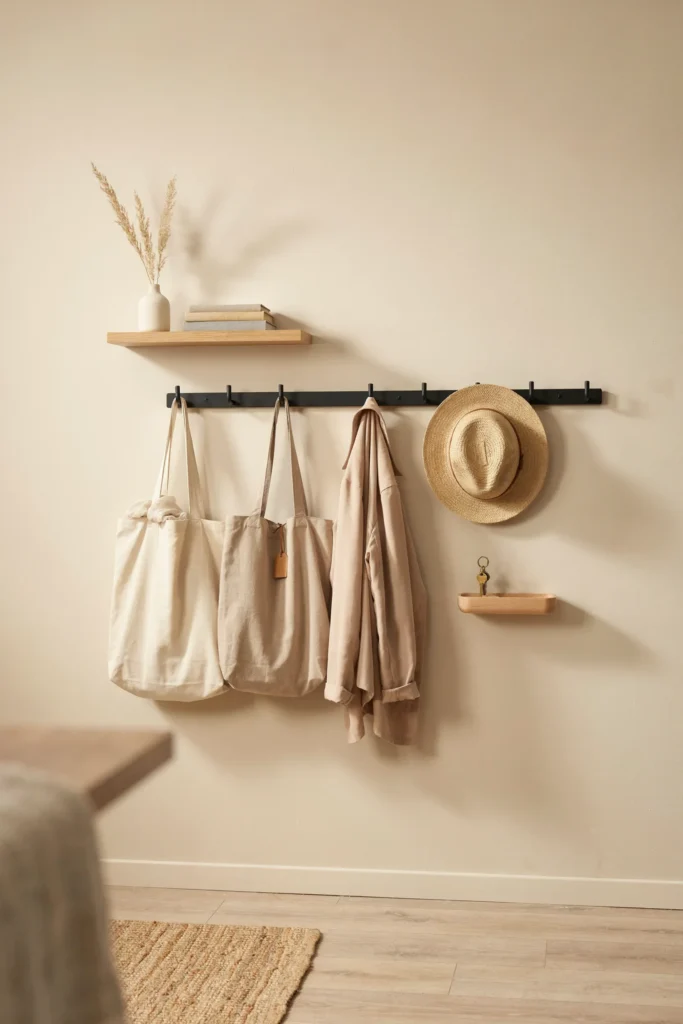 20 Small Apartment Entryway Ideas That Feel Much Bigger 3 Peg Rail Entry Wall