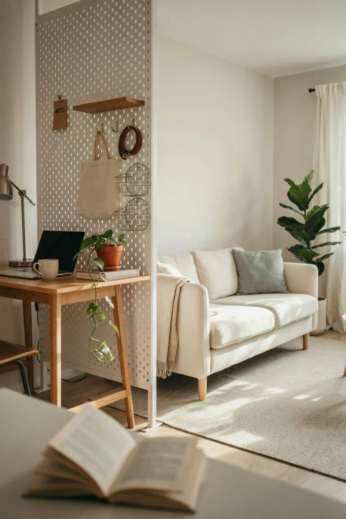 24 Room Divider Ideas That Transform Every Small Space 16 Pegboard Workspace Divider