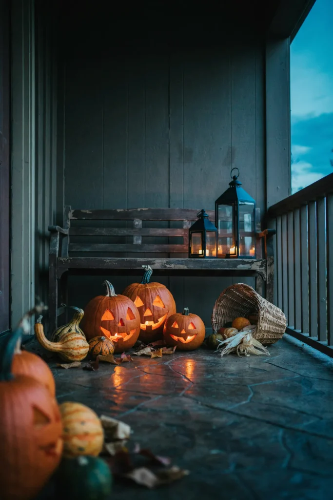 22 Vintage Halloween Decor Ideas for a Nostalgic 2026 23 Porch Pumpkin Lanterns