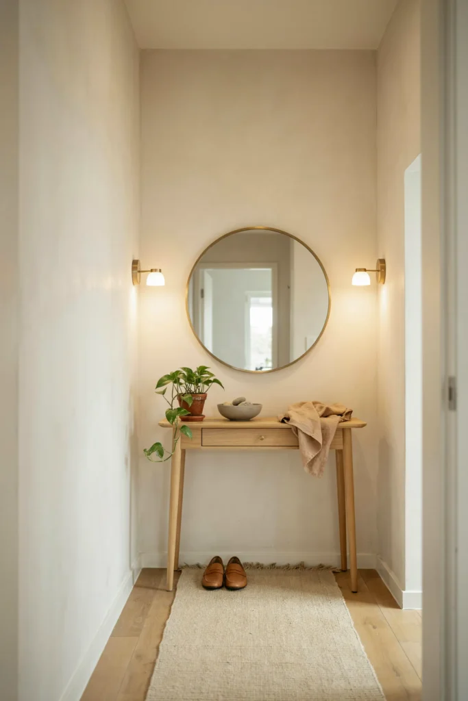 23 Narrow Entryway Ideas for Small Spaces You'll Love 4 Round Mirror Focal Point