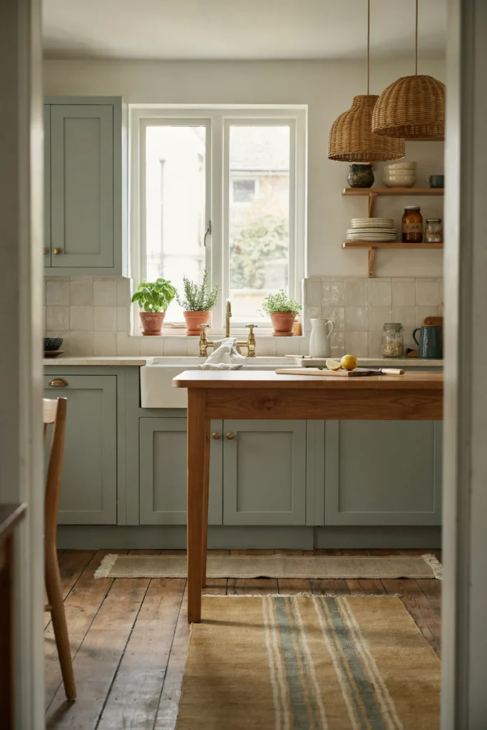 22 Farmhouse Kitchen Design Ideas for Warm, Cozy Charm 11 Sage Green Cabinets