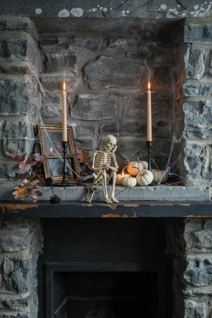 21 Skeleton Halloween Decor Ideas for a Chilling 2026 7 Skeleton Fireplace Mantel