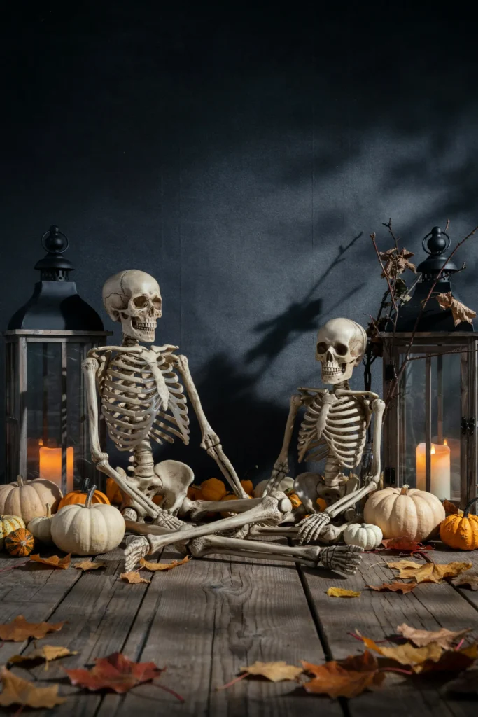 21 Skeleton Halloween Decor Ideas for a Chilling 2026 4 Skeleton Lantern Corner